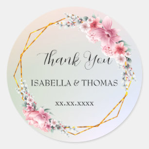 Sticker Rond Merci pastel floral élégant Mariage
