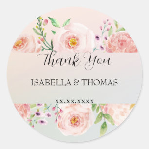 Sticker Rond Merci pastel floral élégant Mariage