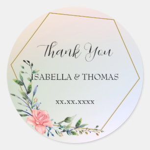 Sticker Rond Merci pastel floral élégant Mariage