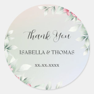 Sticker Rond Merci pastel floral élégant Mariage