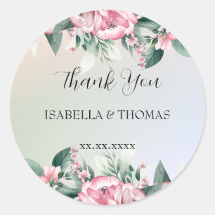 Sticker Rond Merci pastel floral élégant Mariage