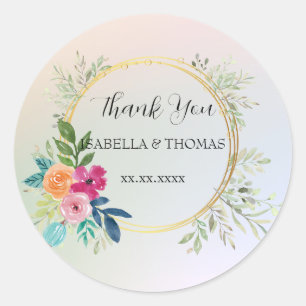 Sticker Rond Merci pastel floral élégant Mariage
