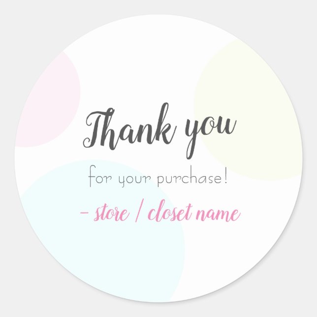 Sticker Rond Merci Pastel Moderne Simple Pour Votre Achat (Devant)
