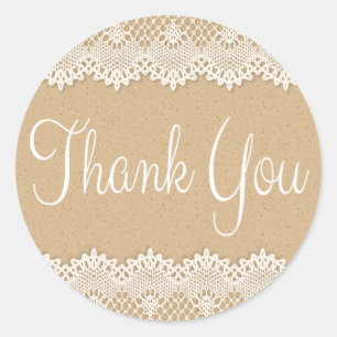 Sticker Rond Merci Pays Dentelle Brown Et Blanche Russe