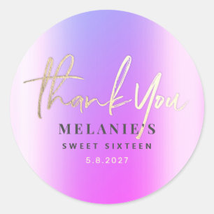Sticker Rond Merci Personnalisé 16e Mariage Purple Gold