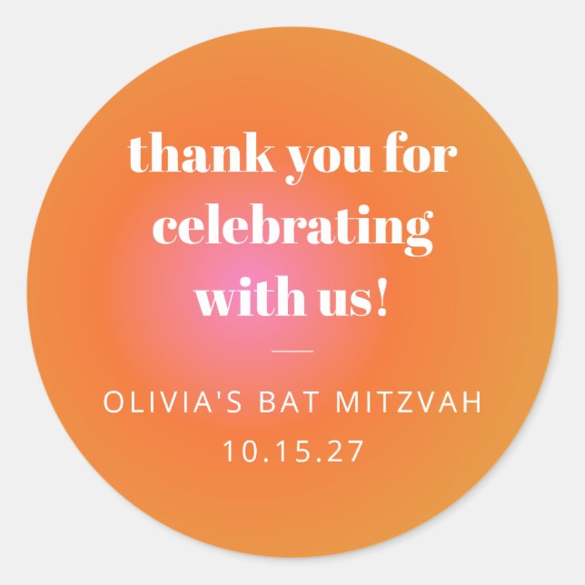 Sticker Rond Merci personnalisé Bat mitzvah orange rétro (Devant)