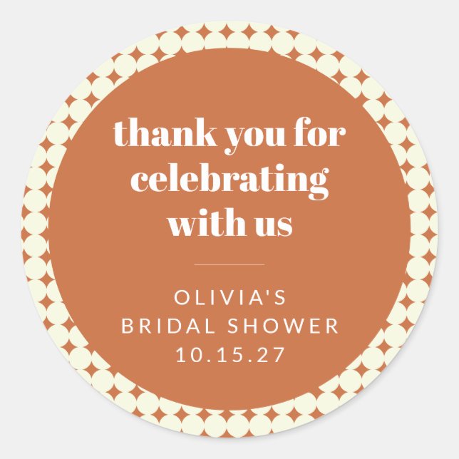 Sticker Rond Merci personnalisé de mariage avec des points en t (Devant)