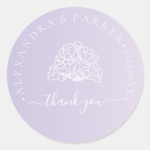 Sticker Rond Merci personnalisé Mariage violet floral