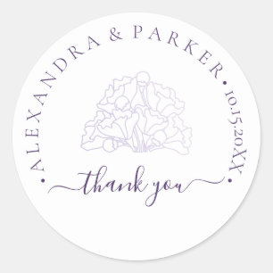 Sticker Rond Merci personnalisé Mariage violet floral