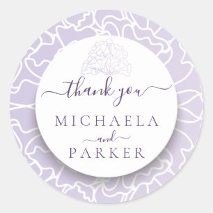 Sticker Rond Merci personnalisé Mariage violet floral