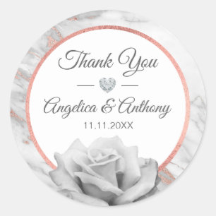 Sticker Rond Merci personnalisé Rose Mariage or sceaux