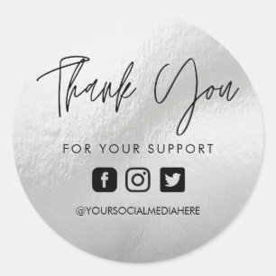 Sticker Rond Merci personnalisé Silver