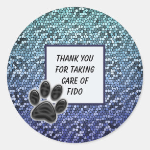 Sticker Rond Merci Pet Sitter Blue Mosaic Empreinte de patte Me