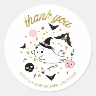 Sticker Rond Merci Petit Boo Halloween Baby shower fille
