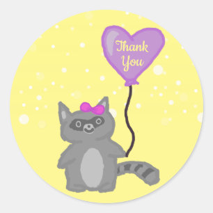 Sticker Rond Merci Petit Raton Laveur Jaune