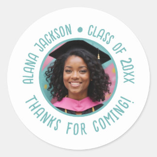 Sticker Rond Merci photo de graduation personnalisée Favoriser