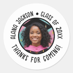 Sticker Rond Merci photo de graduation personnalisée Favoriser