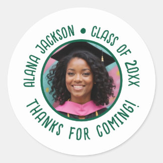 Sticker Rond Merci photo de graduation personnalisée Favoriser