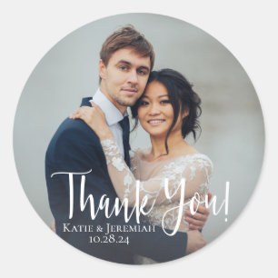 Sticker Rond Merci photo de mariage élégant