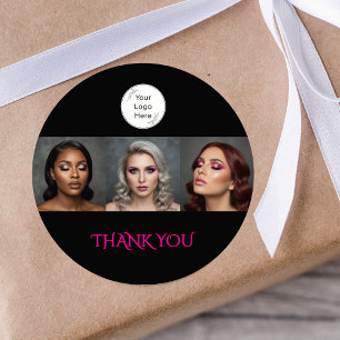 Sticker Rond Merci Photo Maquillage Logo Rose Chaud Noir
