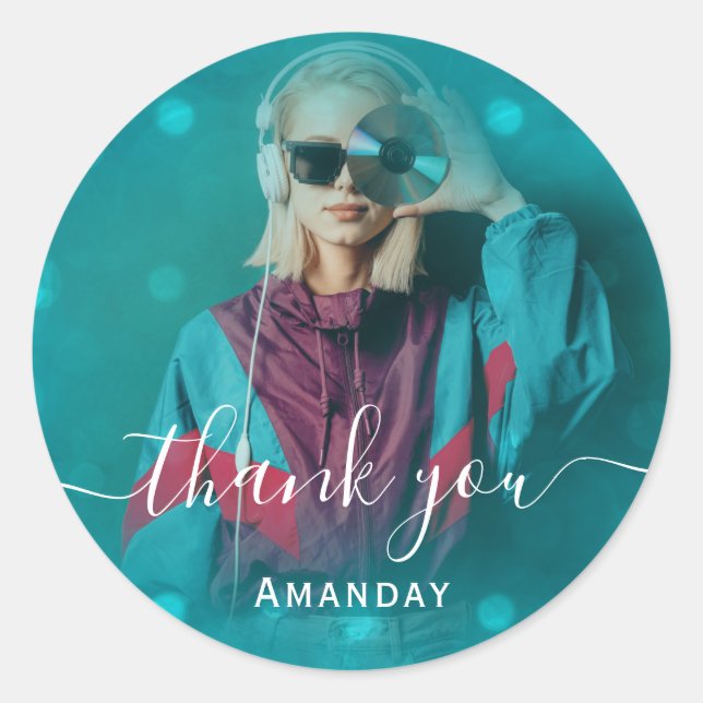 Sticker Rond Merci Photo rose Anniversaire de la musique CD (Devant)