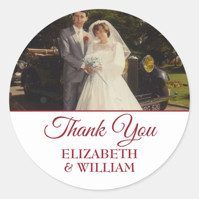 Sticker Rond Merci photo Ruby Script Mariage Anniversaire (Devant)