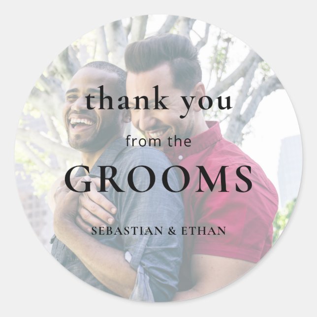 Sticker Rond Merci photo teinté de Grooms Gay Mariage (Devant)
