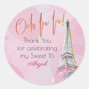 Sticker Rond Merci Pink Gold Paris Tour Eiffel Sweet 16