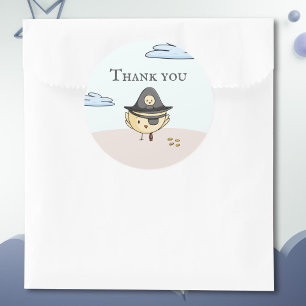 Sticker Rond Merci Pirate Oeil Patch Fête Oiseau