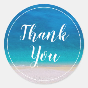 Sticker Rond Merci Plage Thème Mer Bleue Océan Simple Photo
