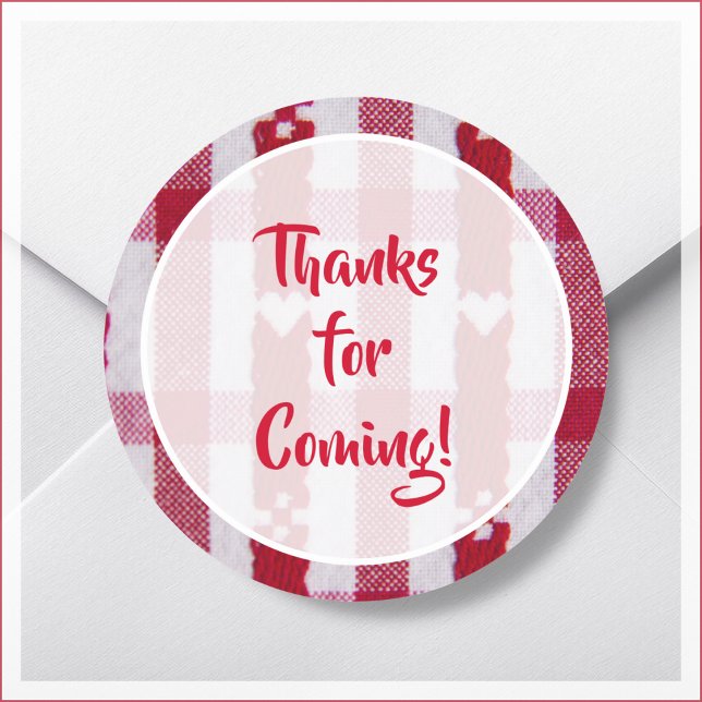Sticker Rond Merci Plaid Rouge et Blanc Favoriser (Créateur téléchargé)