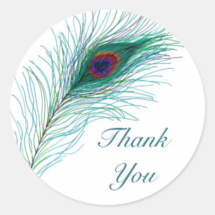 Sticker Rond Merci   Plumes de paon