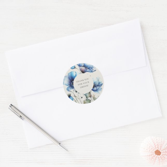 Sticker Rond Merci Poppy bleu pour votre commande (Enveloppe)