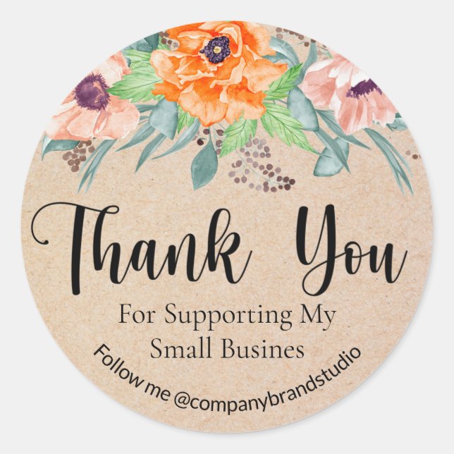 Sticker Rond Merci Pour Aider Ma Petite Entreprise Florale (Devant)
