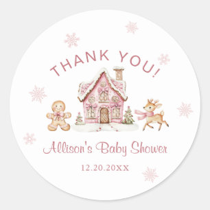 Sticker Rond Merci pour la Baby Shower Rose de Merveilleux Hive