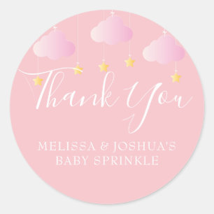Sticker Rond Merci pour la Baby Shower Rose et scintillant