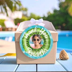 Sticker Rond Merci pour la fête au bord de la piscine verte aud