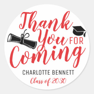 Sticker Rond Merci Pour La Fête Rouge De La Graduation Favorise