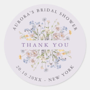 Sticker Rond Merci pour la prairie de fleurs sauvages de lavand
