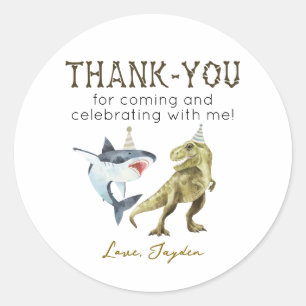 Sticker Rond Merci pour l'anniversaire de requin & dinosaure