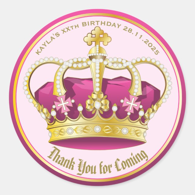 Sticker Rond Merci pour l'arrivée Pearl Crown Gold Rose Girly (Devant)