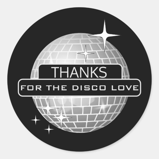 Sticker Rond MERCI Pour le Bal d'anniversaire Rétro Disco Love (Devant)