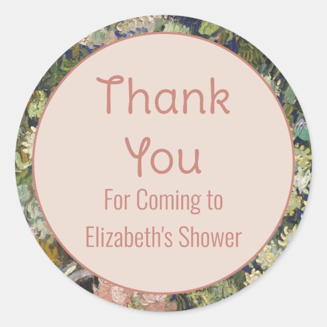 Sticker Rond Merci pour le nom du Baby shower rose à venir (Devant)