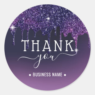 Sticker Rond Merci pour les gouttes de paillettes violettes mod