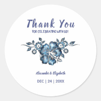 Sticker Rond Merci pour Mariage à venir, Fleur Bleue