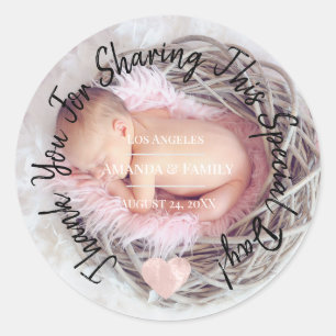 Sticker Rond Merci Pour Partager Ce Jour Spécial Coeur Bébé