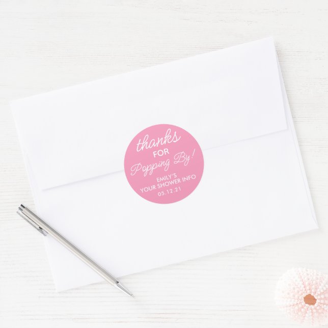 Sticker Rond Merci pour Popping By Baby shower Favoriser Sticke (Enveloppe)