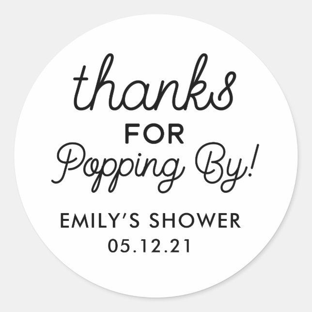 Sticker Rond Merci pour Popping By Baby shower Favoriser Sticke (Devant)
