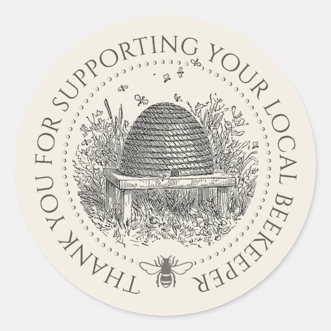 Sticker Rond Merci pour soutenir les apiculteurs locaux Skep (Devant)