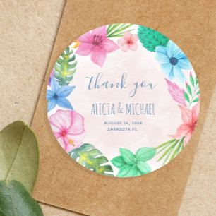Sticker Rond Merci pour un mariage tropical hawaïen sur la plag